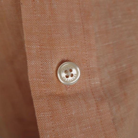 Brooks Brothers Shirt Mens Large Orange Irish Linen Button Down Long Sleeve - Picture 7 of 15